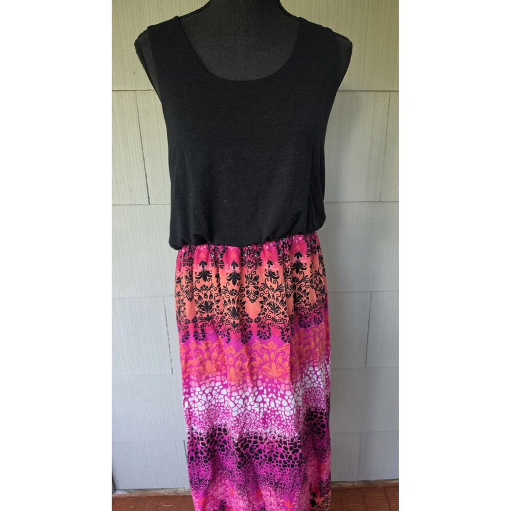 14th Place Women's Size Large L 12-14 Black Pink Elastic Waist Tank Maxi Dress